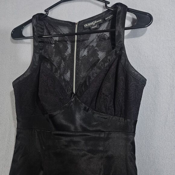 Vintage GUESS Dress Small LBD Stretch Satin and Lace Mini Retro Rave Club Party - Picture 4 of 9